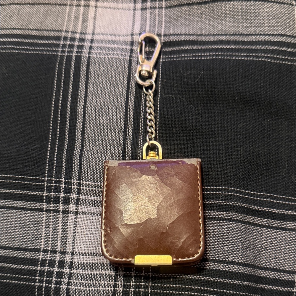 VTG Brown Leather Keychain with Gold Accents Pocket watch - Picture 2 of 8